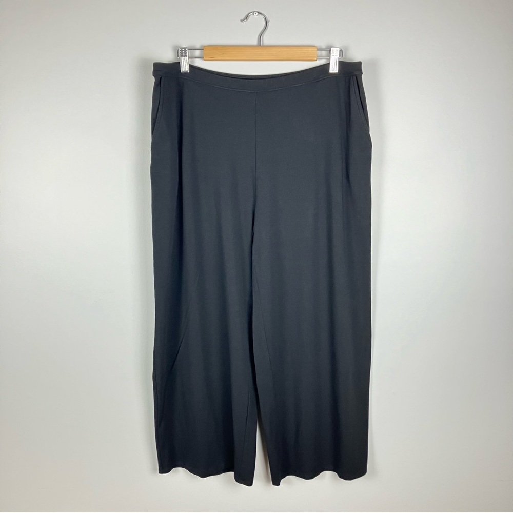 J Jill Wearever Cropped Pants Wide Leg L Black Pull On Stretch Casual Pockets